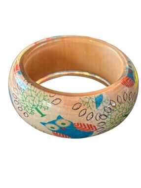 Vintage Owl Bangle Bracelet Retro Chunky Lucite 1” Wide Red Green Blue